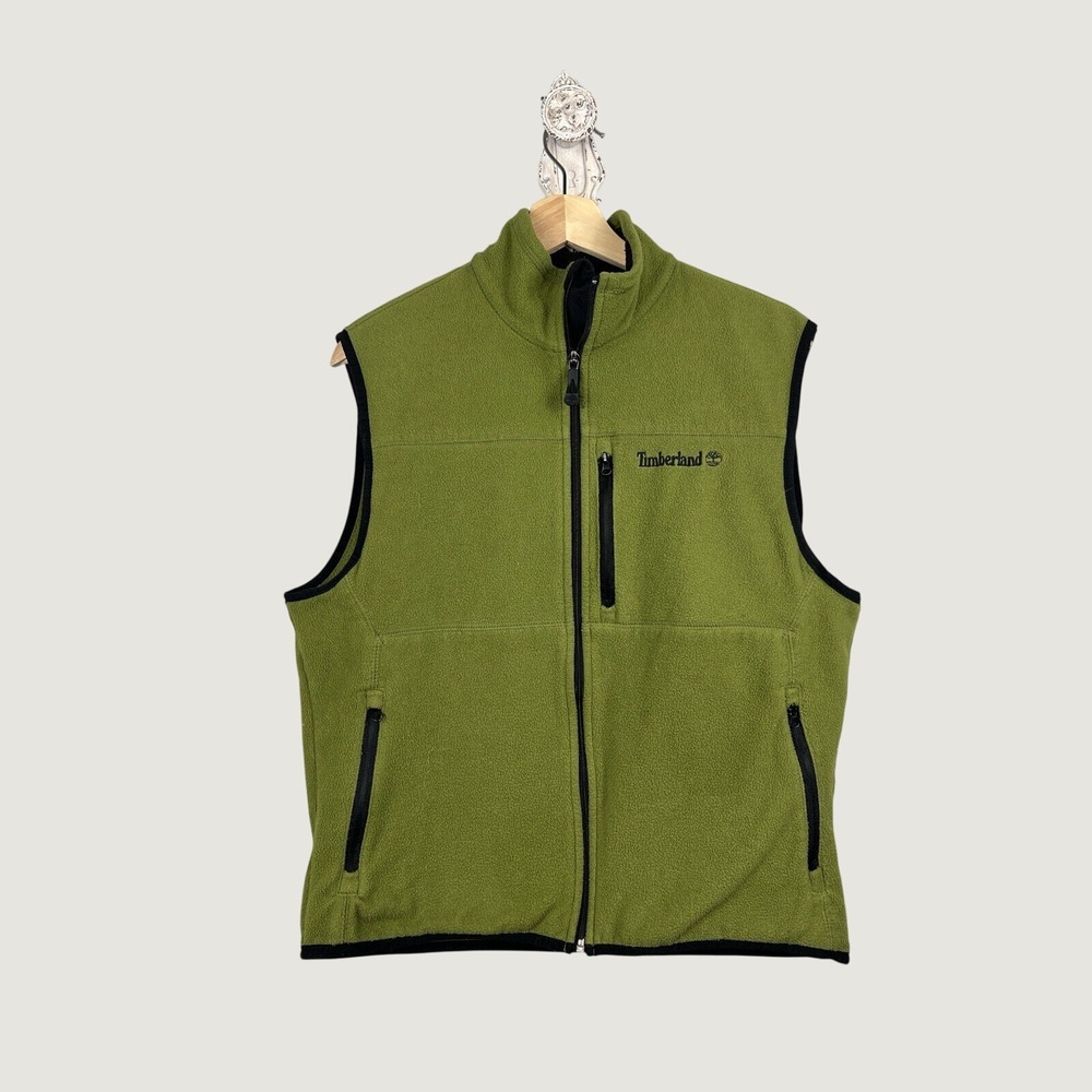 Timberland Fleece Vest Mens Small Green Full Zip Sleeveless Jacket RN 36543